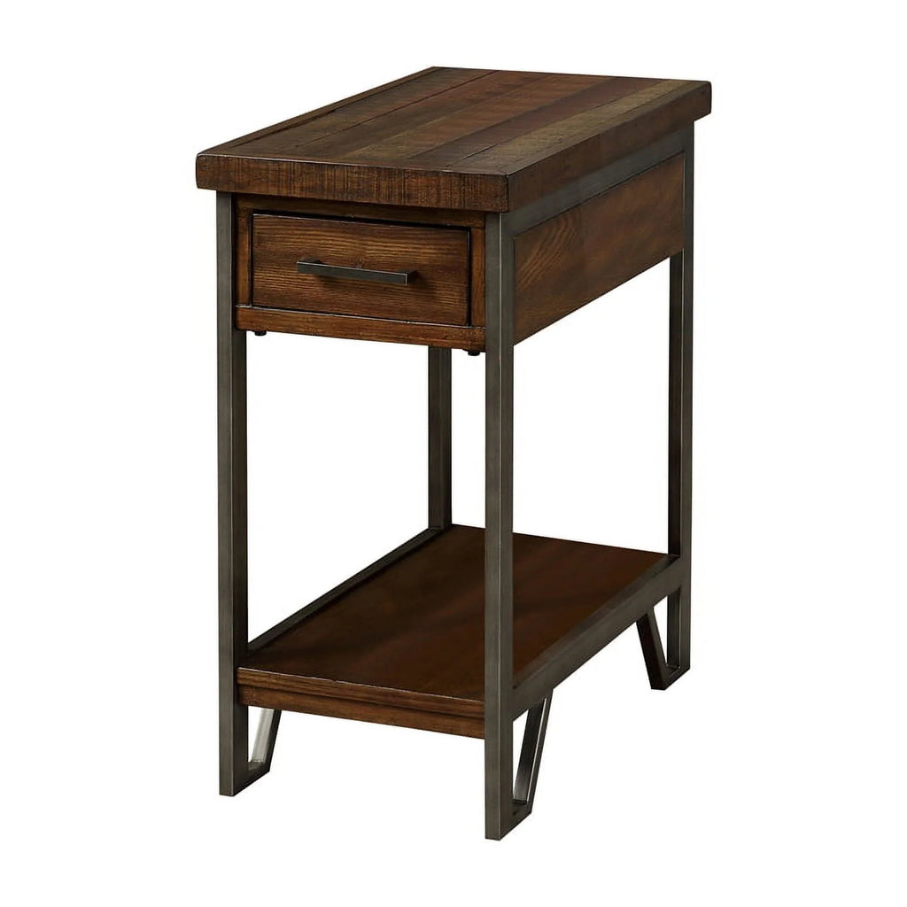 Farmhouse Wood 1-Drawer Side Table in Oak B46126