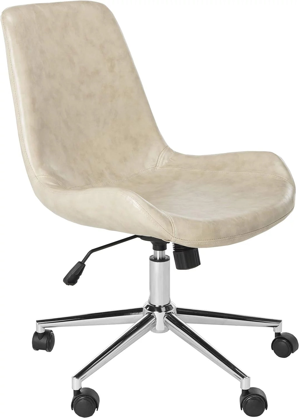 Beige Faux Leather Swivel Adjustable Office Desk Chair E4766