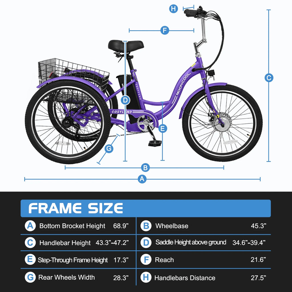 24'' 3 Wheel Electric Tricycle 500W 7-Speed F7131