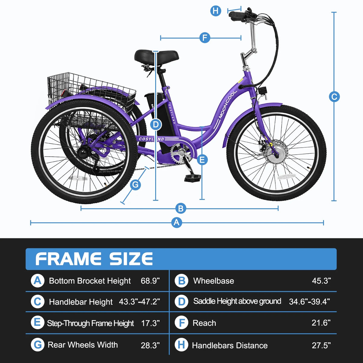 24'' 3 Wheel Electric Tricycle 500W 7-Speed F7131