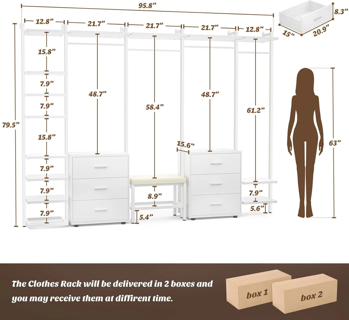 White Heavy Duty Clothing Rack with 6 Drawers D68996