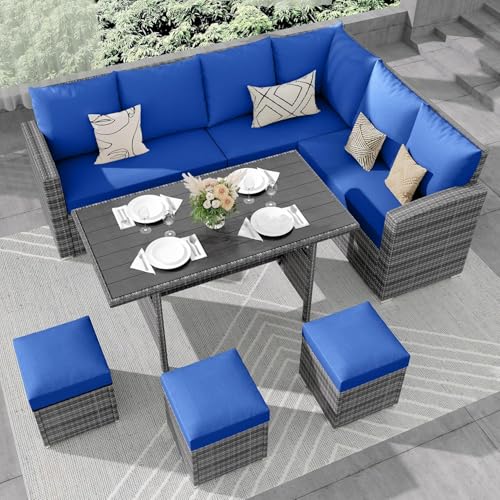 7 Piece Outdoor Patio Furniture Set with Plastic Wooden Table L44729