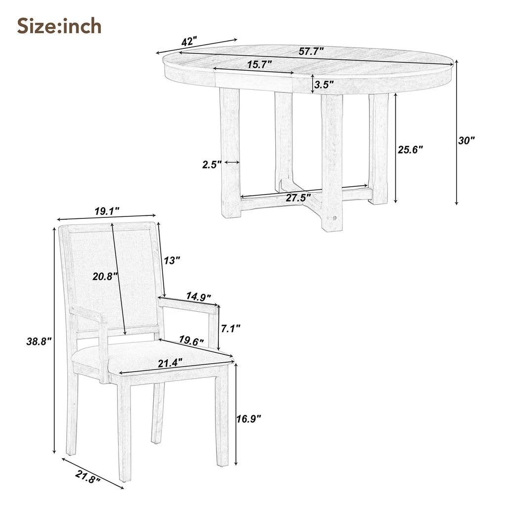 5 Piece Round Extendable Wood Dining Table Set with 4 Upholstered Chairs M852