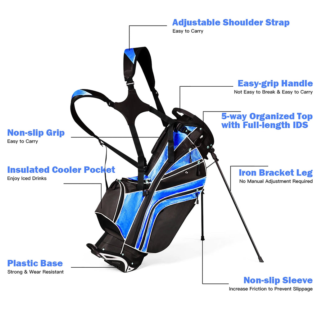 Golf Stand Cart Bag with 6 Way Divider Black E666