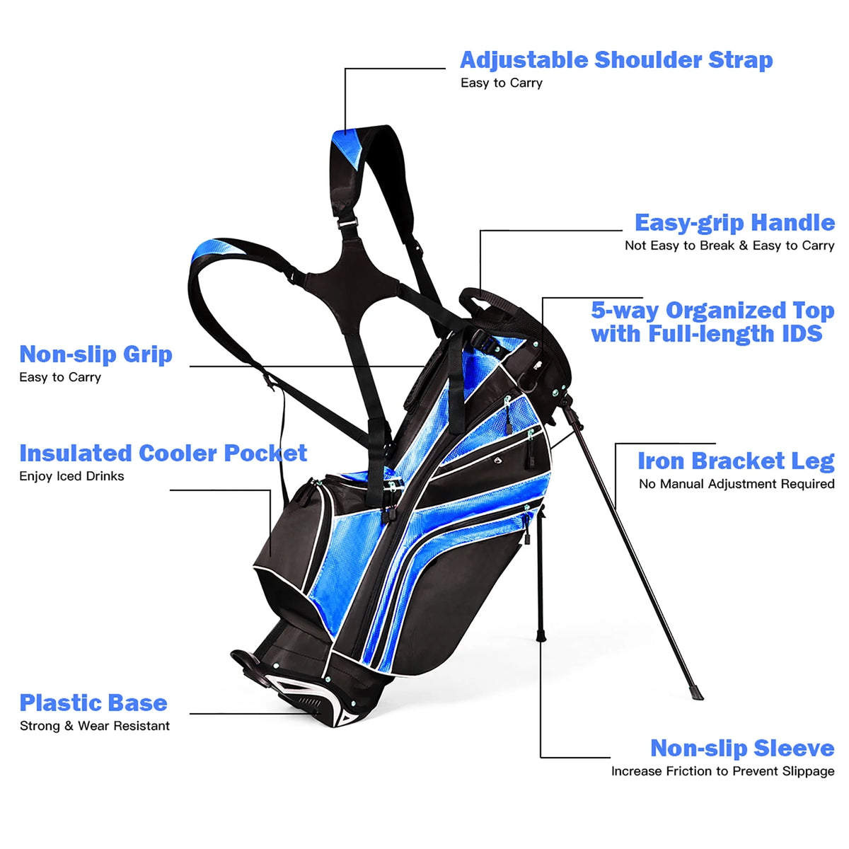 Golf Stand Cart Bag with 6 Way Divider Black E666