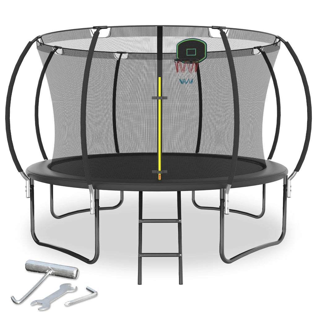 12FT Trampoline with Basketball Hoop and Safety Enclosure Net Y982