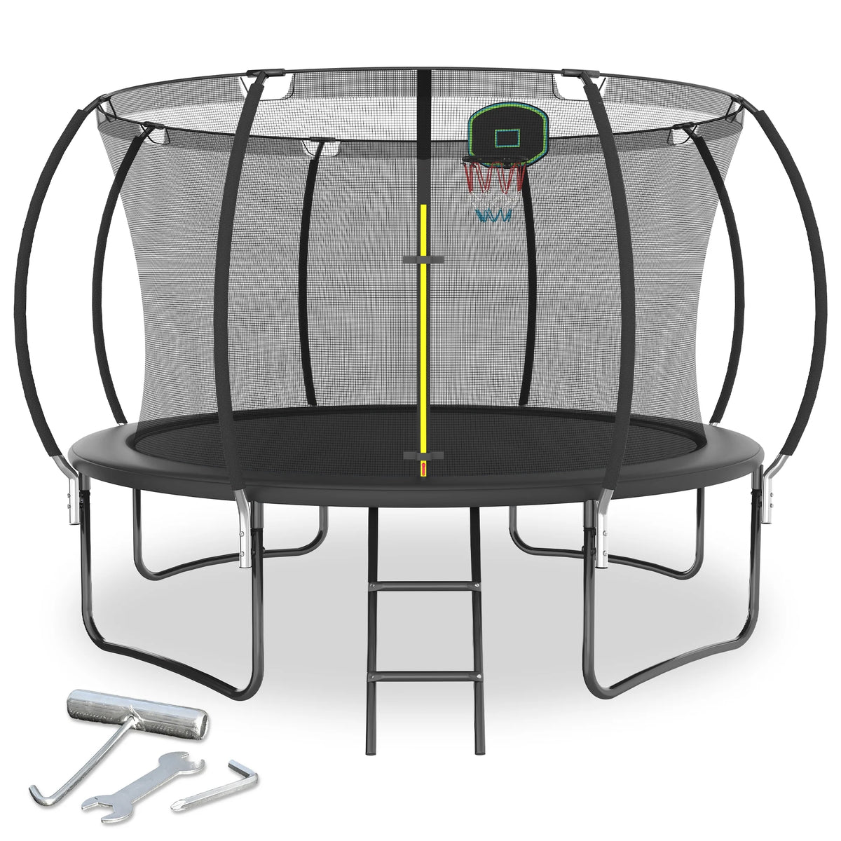 12FT Trampoline with Basketball Hoop and Safety Enclosure Net Y982