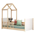 White Oak Solid Wood Twin Daybed with Roof and Guardrails K422