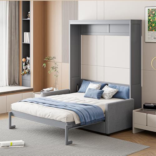 Full Size Grey Murphy Bed with Loveseat Sofa P6139
