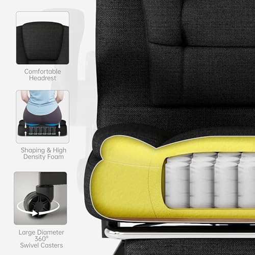 Fabric Ergonomic High Back Office Chair with Footrest, Black U545395