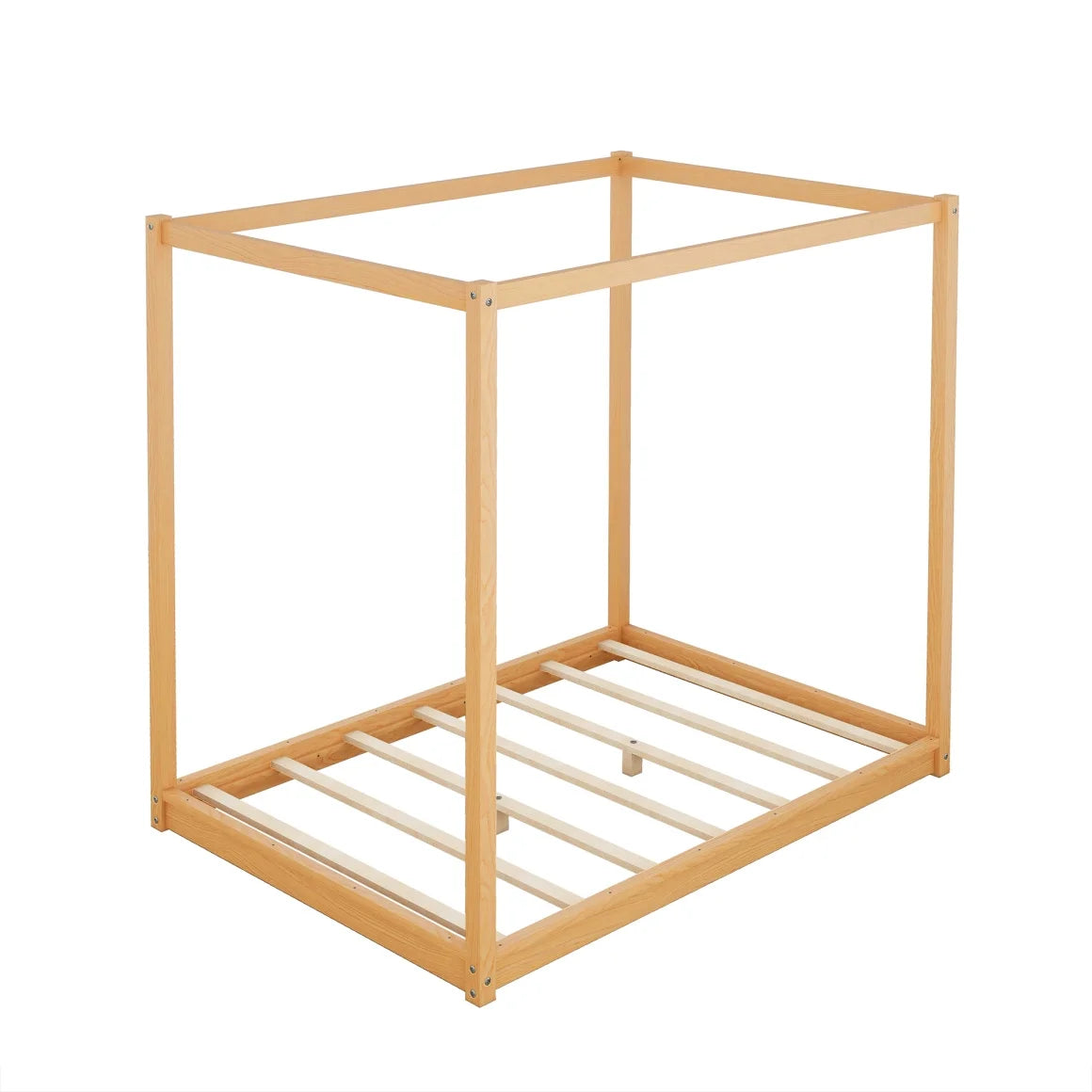 White Queen Size Wood Canopy Bed Frame with Headboard Y671