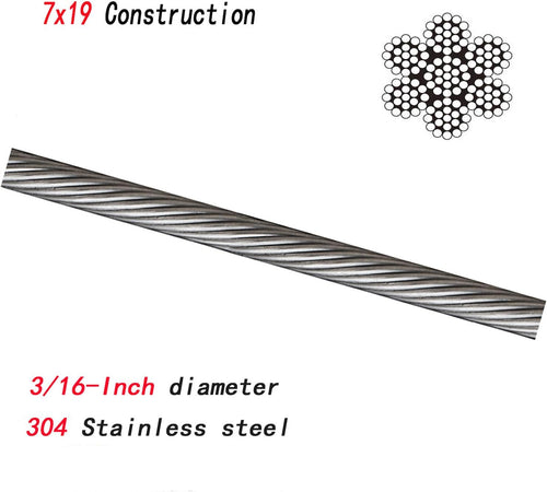 304 Stainless Steel Wire Rope 500ft 3/16 7x19 Cable L9041