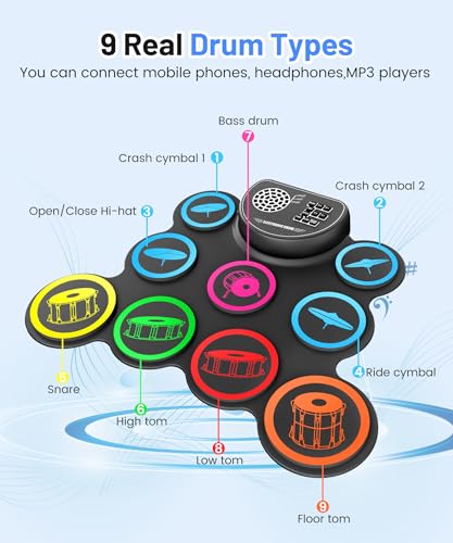 Electronic Drum Set with Headphone Jack, Built-in Speaker Drum Pedals and Sticks Y1015