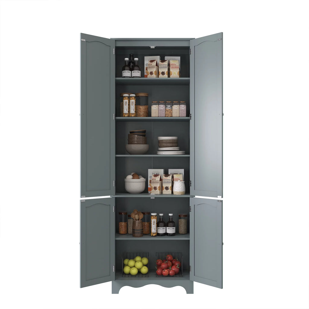 72" H Freestanding Tall Pantry Cabinet with 2 Large Cabinets and Adjustable Shelves R93938