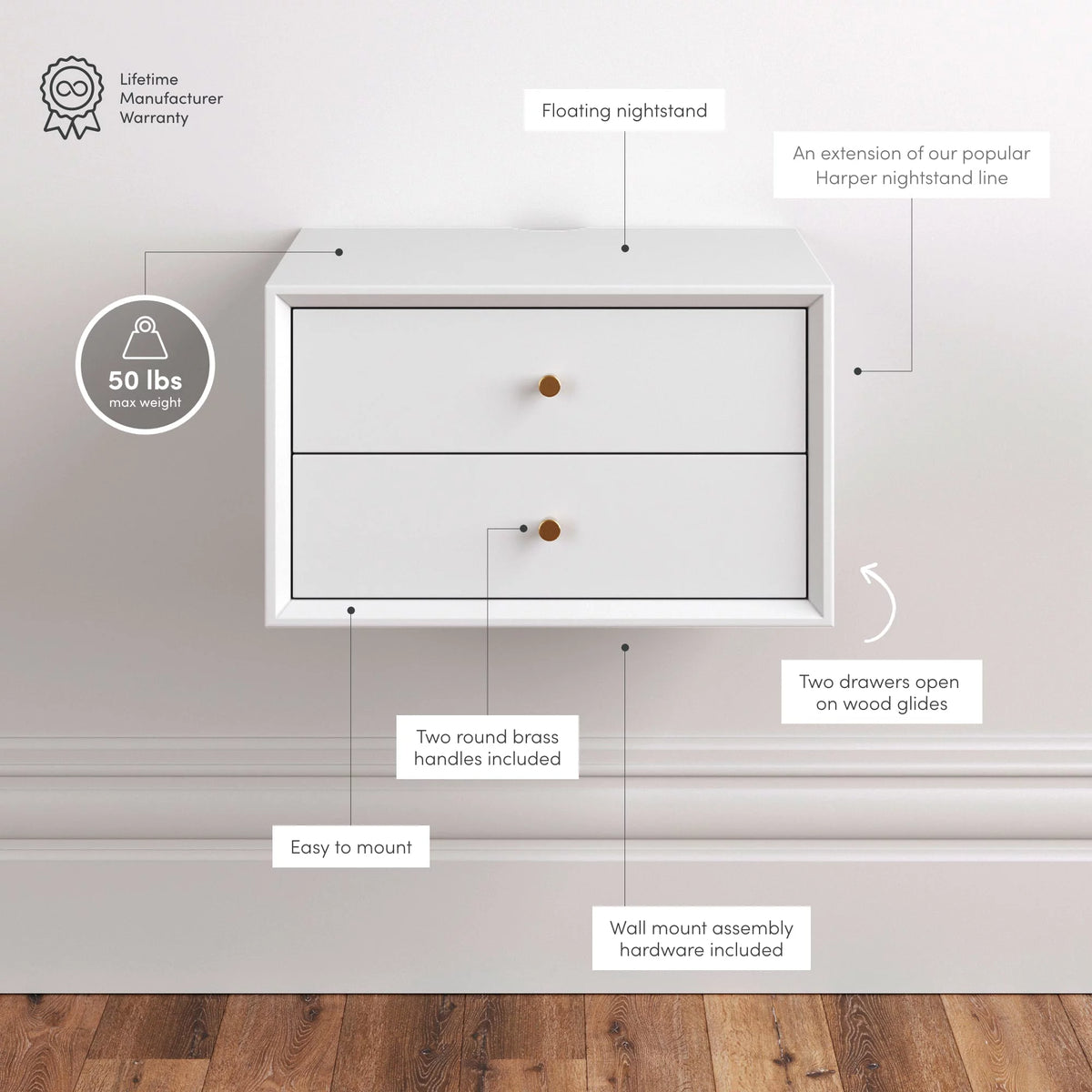 Wall Mounted Nightstand with Drawers Q28063