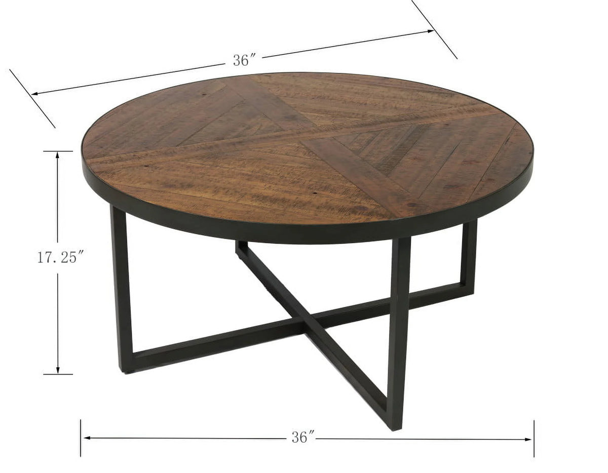 Antique Pine Round Coffee Table with X-Crossed Legs U2551