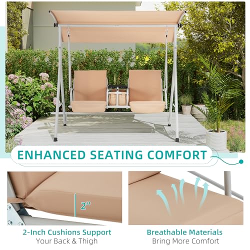 2 Seat Outdoor Porch Swing with Adjustable Canopy and Cushions R623849