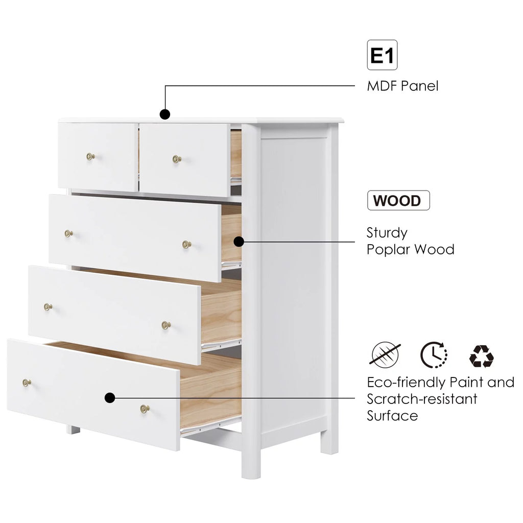 White 5 Drawer Kids Dresser Y1075