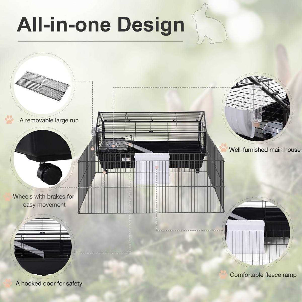 Rolling Metal Small Animal Hutch Cage with Main House and Run G523183