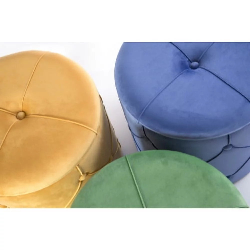 Round Wooden Velvet Ottoman Stool with Lid N686393