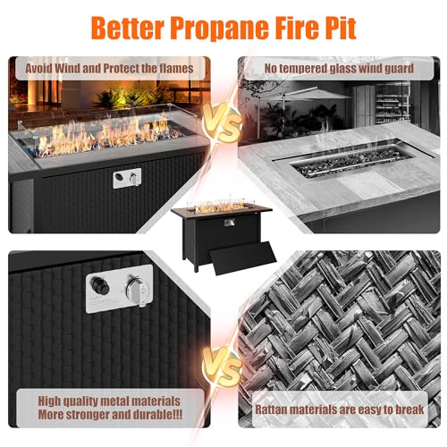 45 inch Propane Gas Fire Pit Table with Lid, Lava Rock, Waterproof Cover E6193