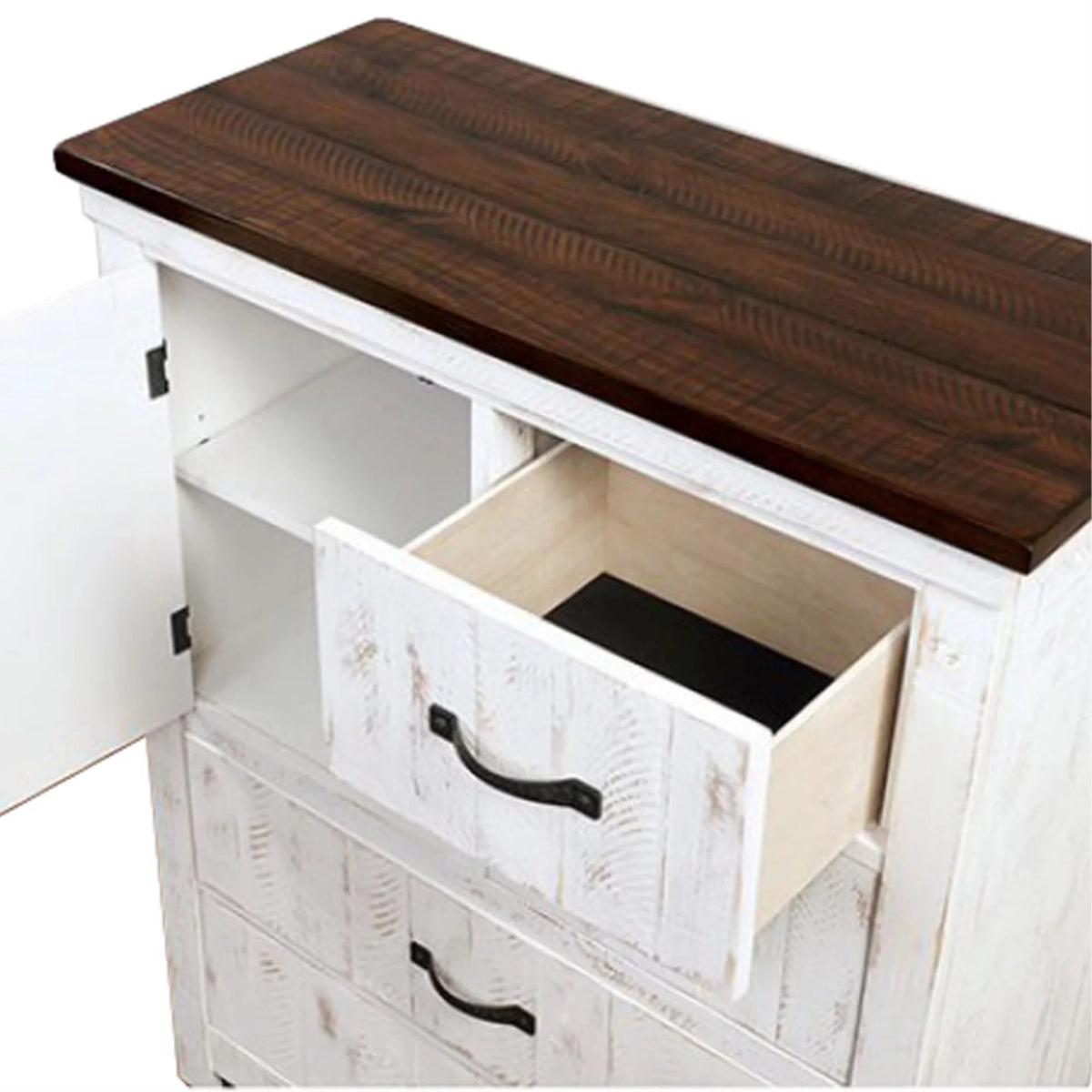 White & Brown 4 Drawer Chest with Contrasting Top L3437