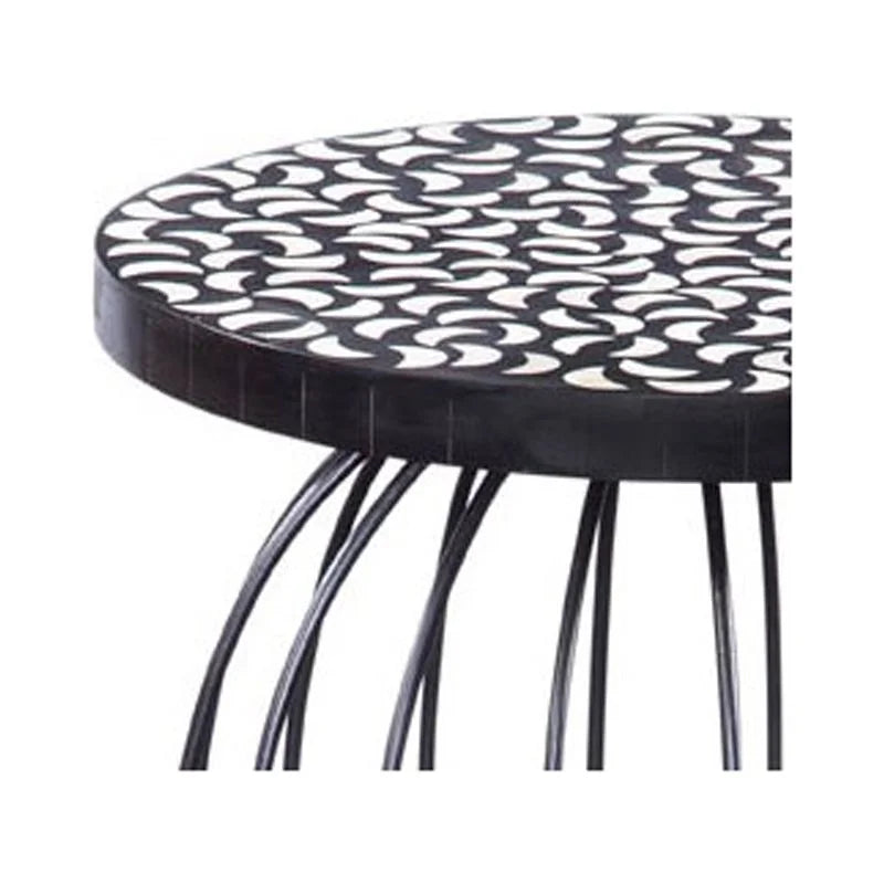 Black Metal Accent Table with Bone Inlay Top B9923