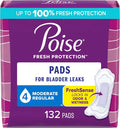 Incontinence Pads, 4 Drop Moderate Absorbency, Regular Length, 132 Count H72260