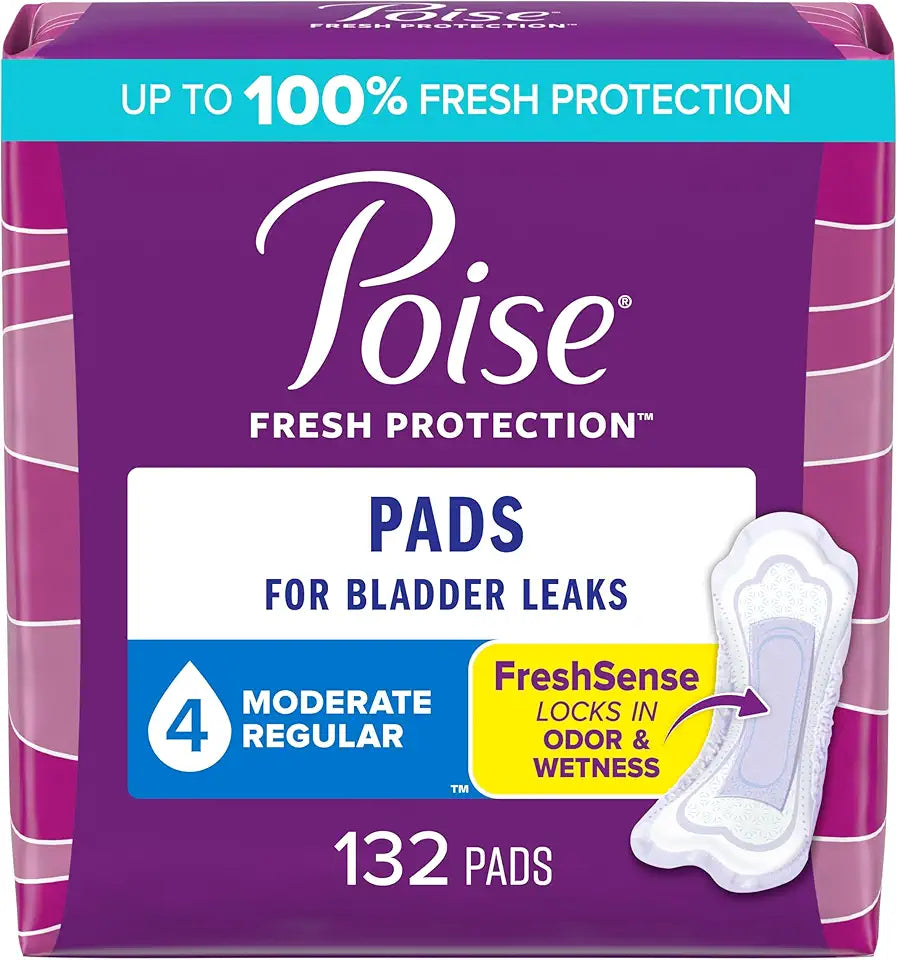 Incontinence Pads, 4 Drop Moderate Absorbency, Regular Length, 132 Count H72260