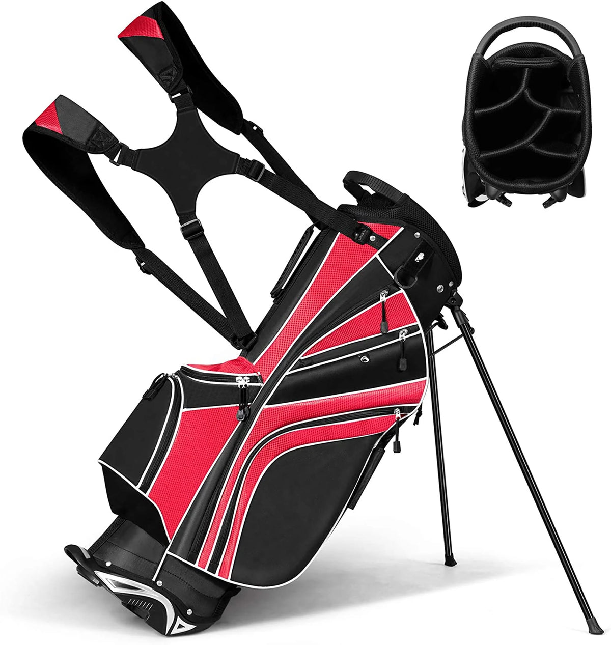Golf Stand Cart Bag with 6 Way Divider Black E666
