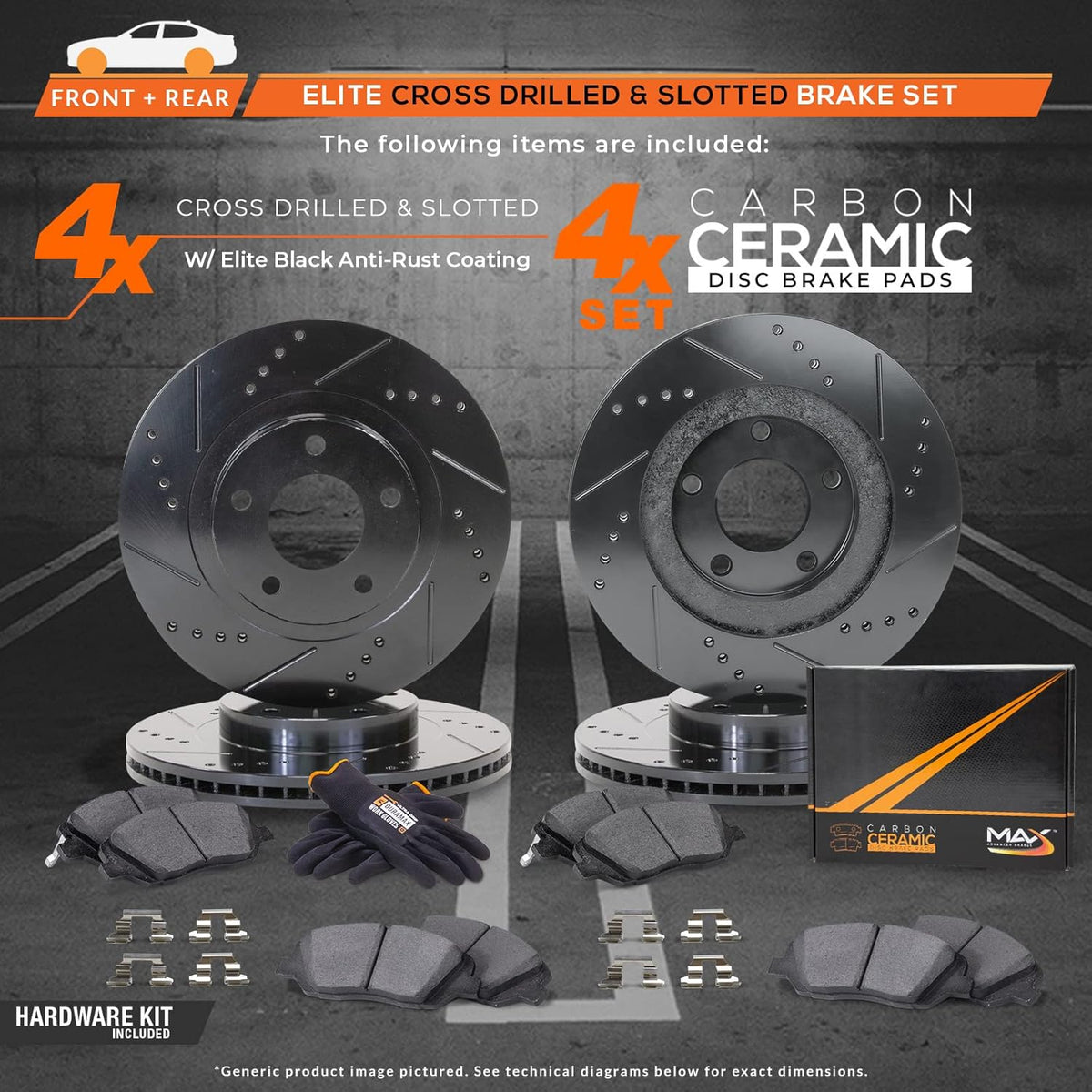Max Brakes Premium OE Rotors with Carbon Ceramic Pads L45007