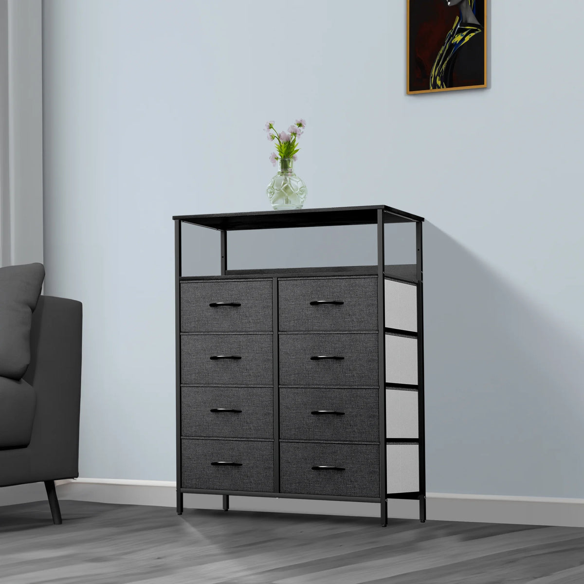 8 Drawer Fabric Dresser with Shelves R579