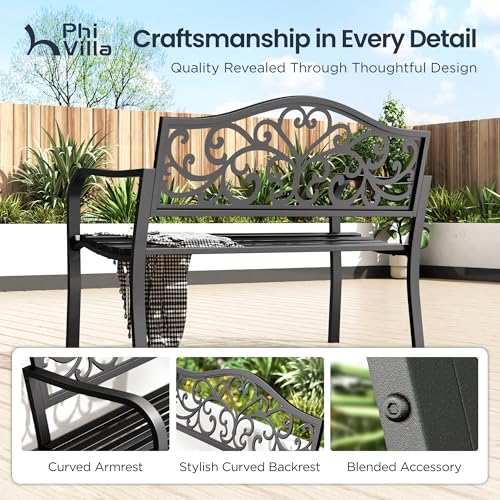 43 Inch Cast Iron Steel Frame Outdoor Garden Bench N1126