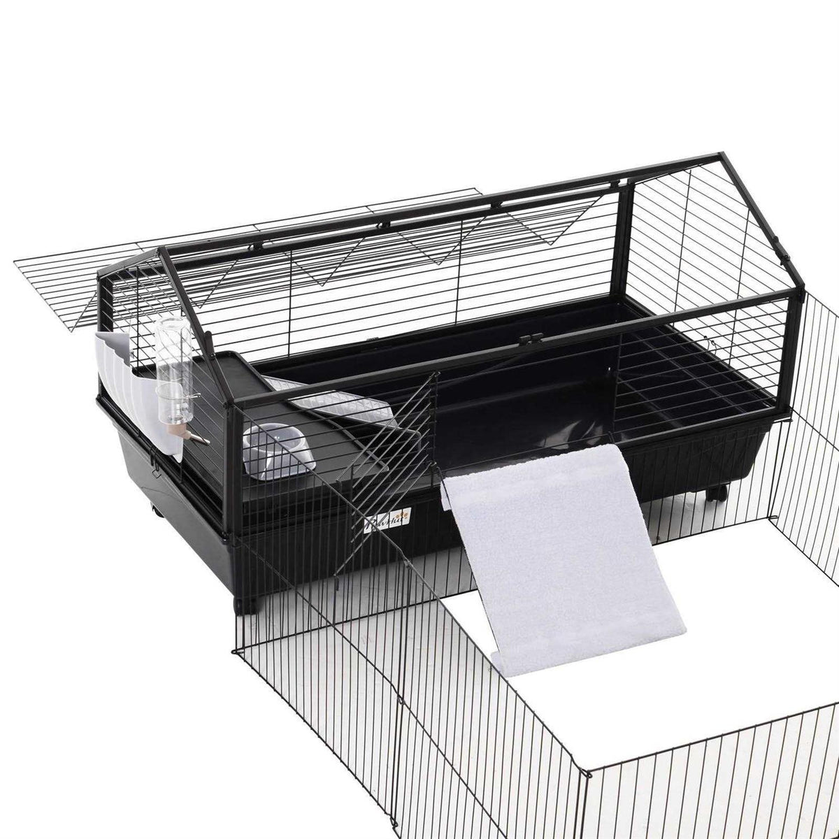 Rolling Metal Small Animal Hutch Cage with Main House and Run G523183