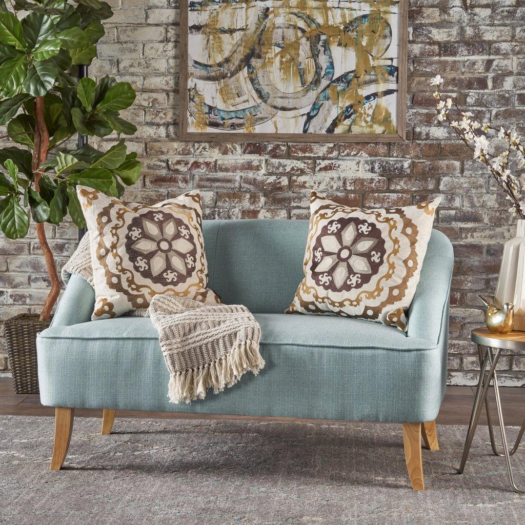 Light Blue Fabric Loveseat F450407