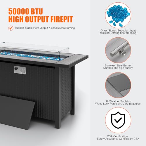 45 inch Propane Gas Fire Pit Table with Lid, Lava Rock, Waterproof Cover E6193