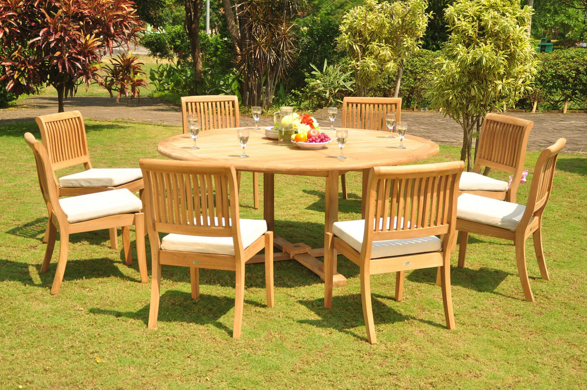 9 Pc Teak Dining Set with 72" Round Table and 8 Chairs N89415