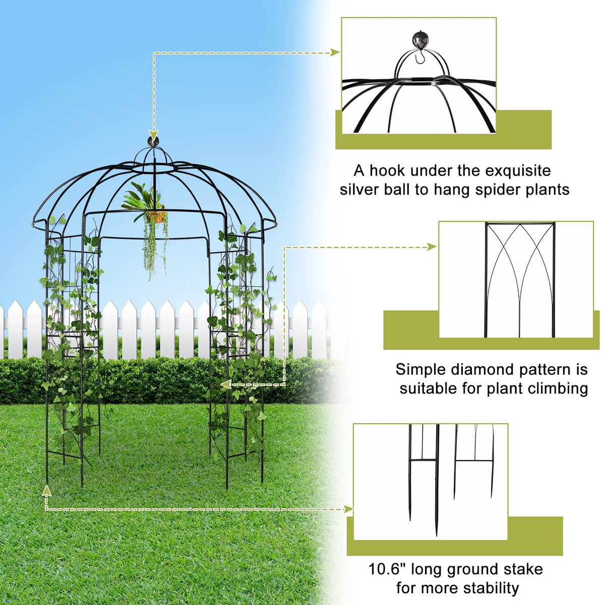 Black Outdoor Trellis Planter with Stakes O6781