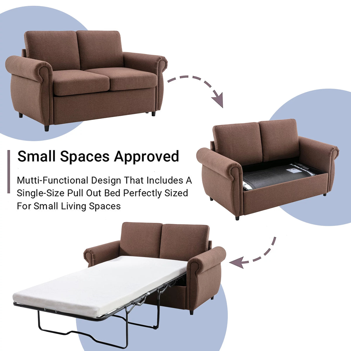 Brown Twin Size Pull Out Sofa Bed T7994