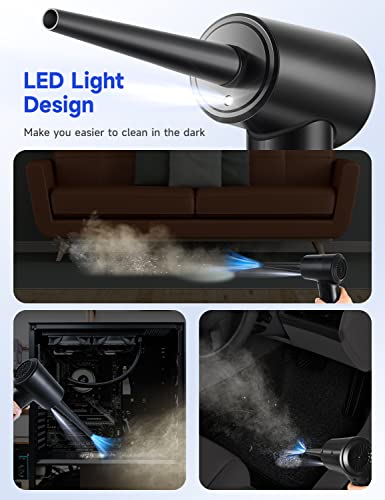 Compressed Air Duster 3-Gear 51000RPM Cordless Rechargeable LED Light Black Y927723
