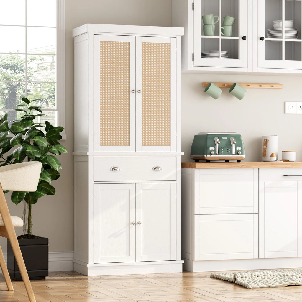 White 72.4'' Tall Wood Kitchen Pantry with 4 Doors T1553