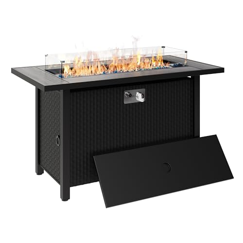 45 inch Propane Gas Fire Pit Table with Lid, Lava Rock, Waterproof Cover E6193