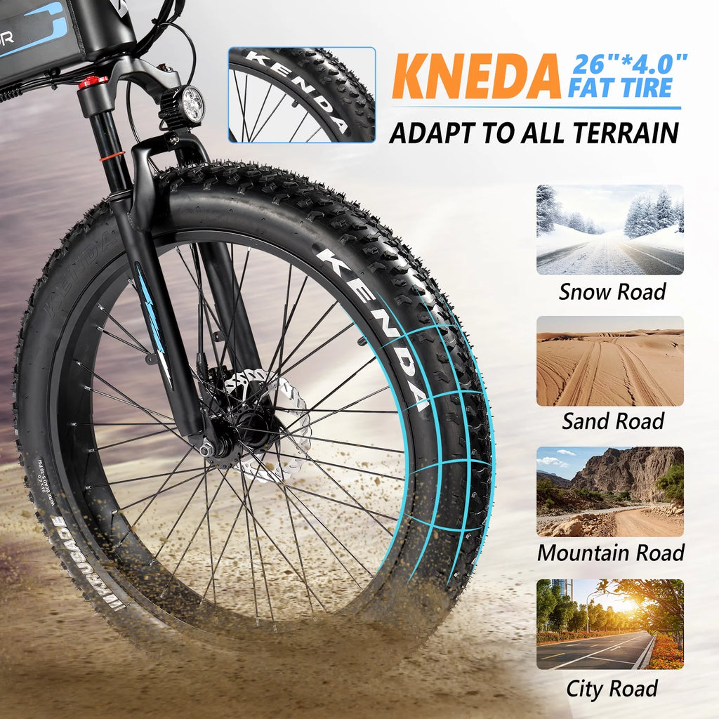 750W 48V 12AH Removable Battery 26" Fat Tire Folding Electric Bike Y2189