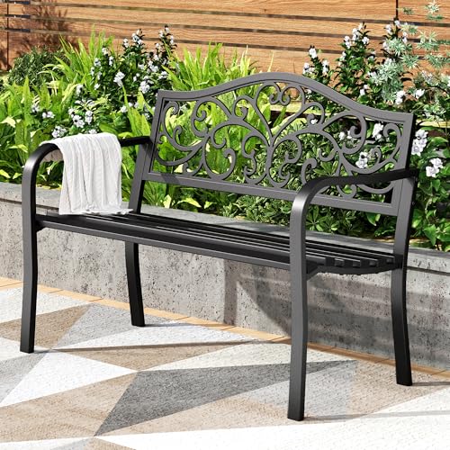 43 Inch Cast Iron Steel Frame Outdoor Garden Bench N1126