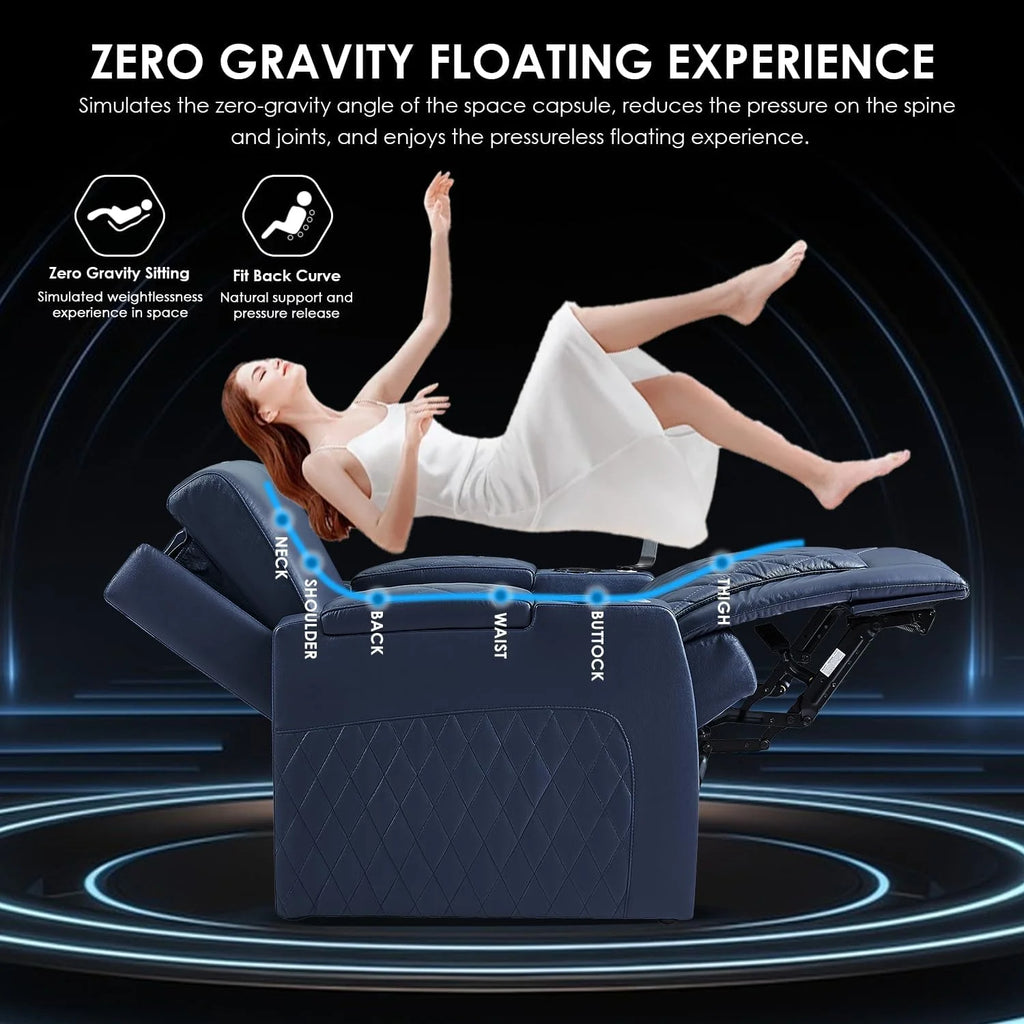 Navy Blue Top Grain Leather Power Recliner Sofa Y132801