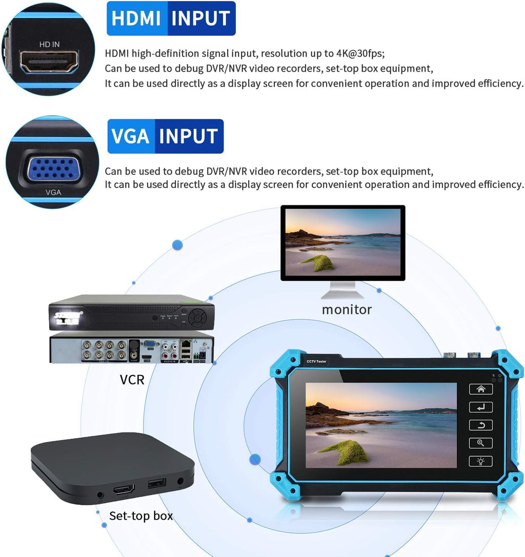 5 in 1 CCTV Tester Camera Tester IP Coaxial High-Definition POE HDMI Input E5054