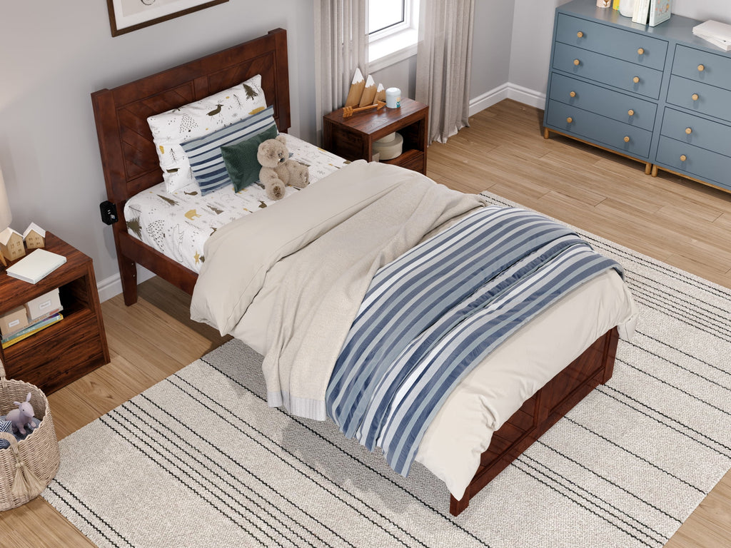 Walnut Solid Wood Platform Bed with Footboard Twin P463677