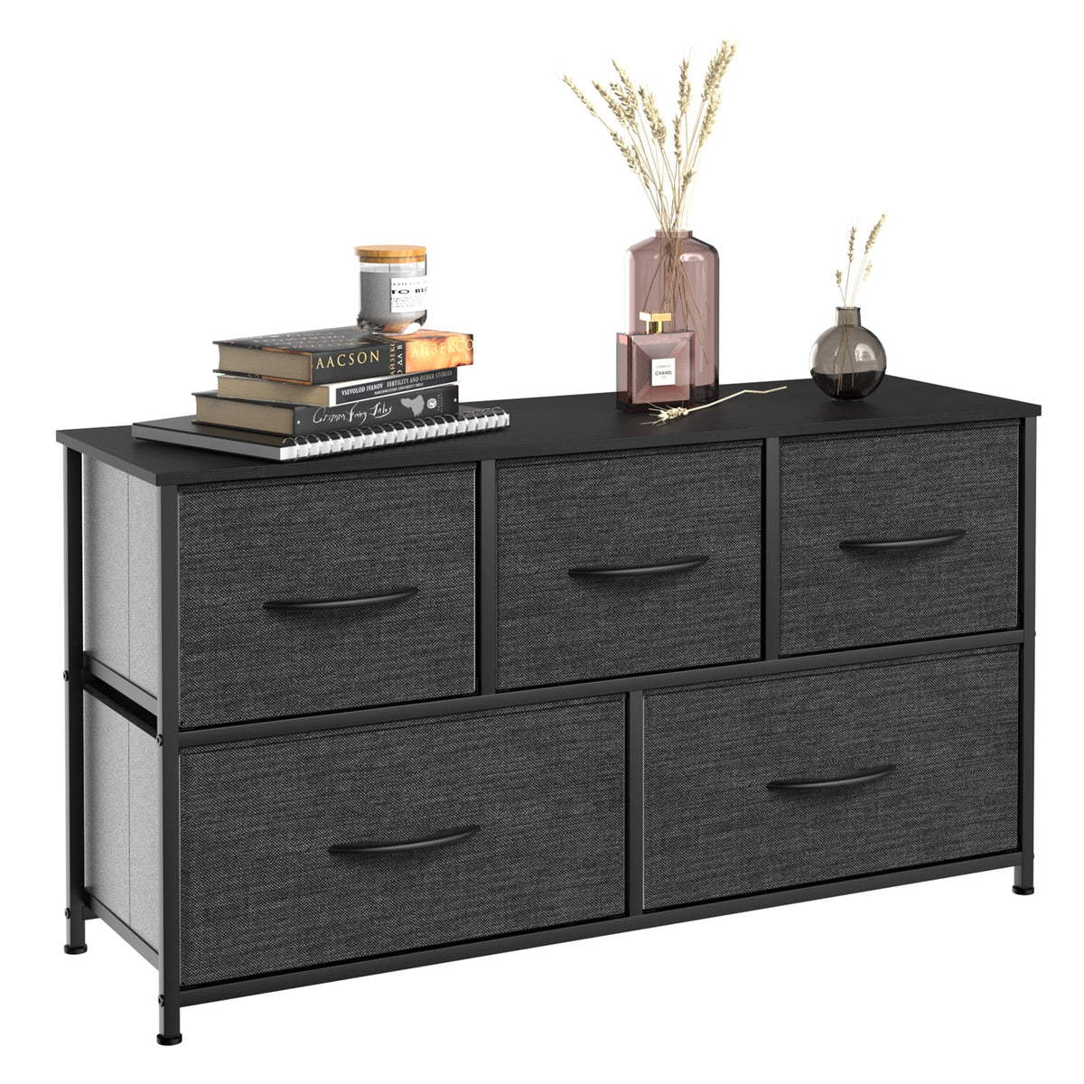 Dark Gray 5 Drawer Fabric Dresser Q539