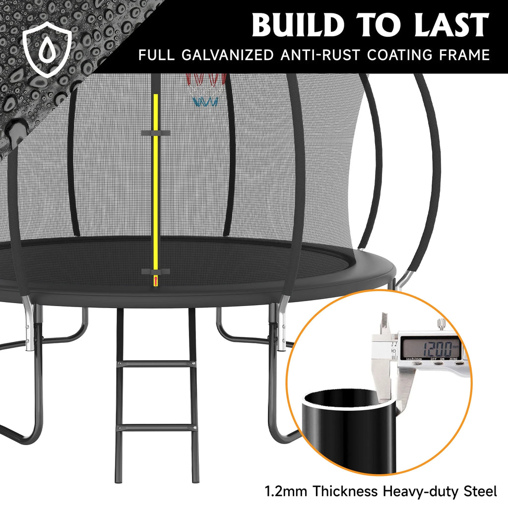 12FT Trampoline with Basketball Hoop and Safety Enclosure Net Y982