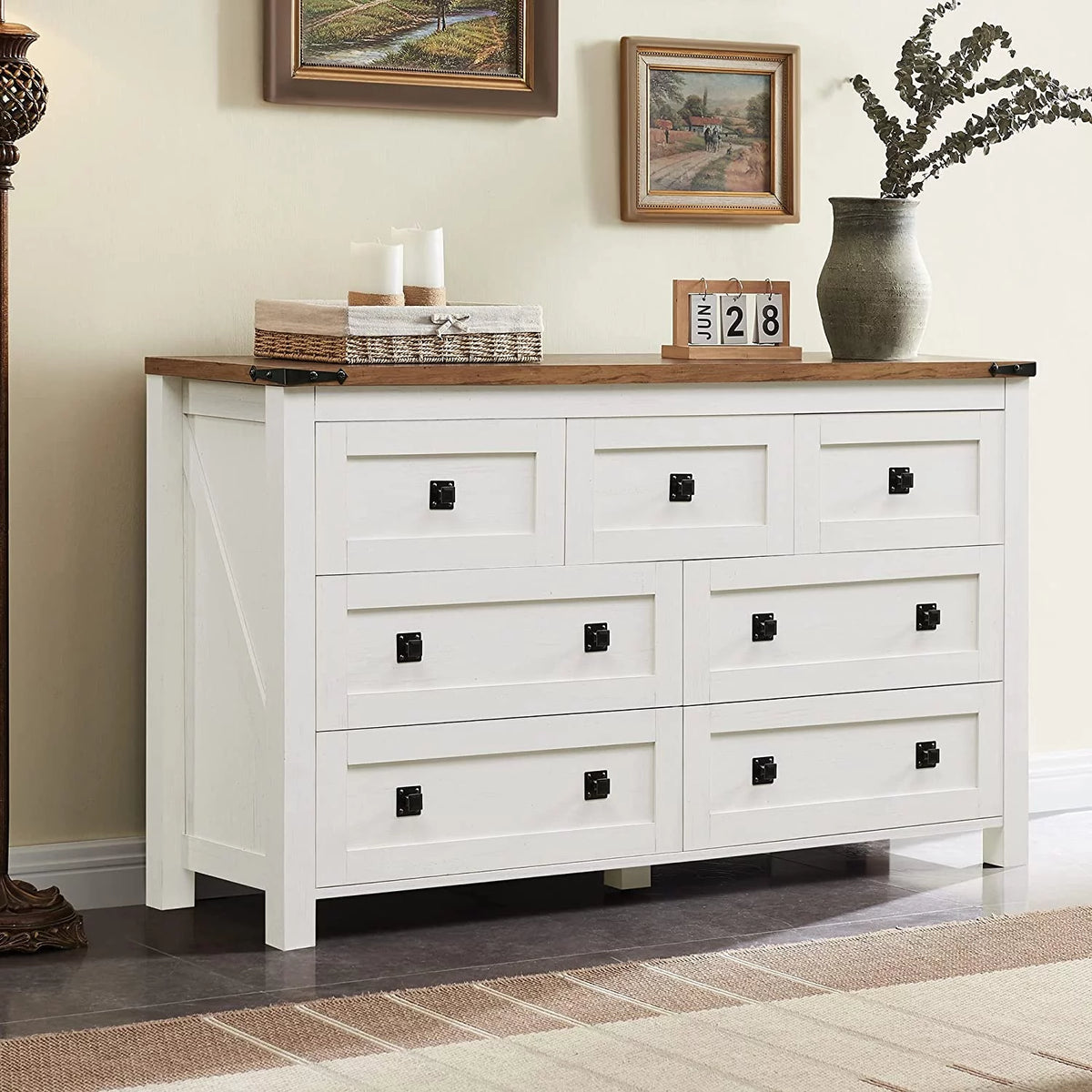 Light Rustic Oak 7 Drawer Dresser Storage Cabinet U961